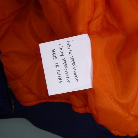 Vintage Bomber Flight Jacket XL Navy Mid Weight Full Zip Removable USA Patch - Picture 8 of 10